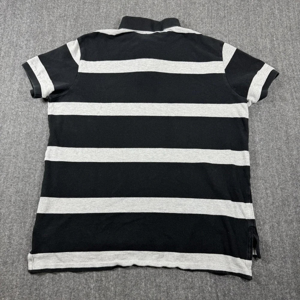 Polo Ralph Lauren Men XL Custom Fit Black Gray Stripe Polo Shirt Red Pony
